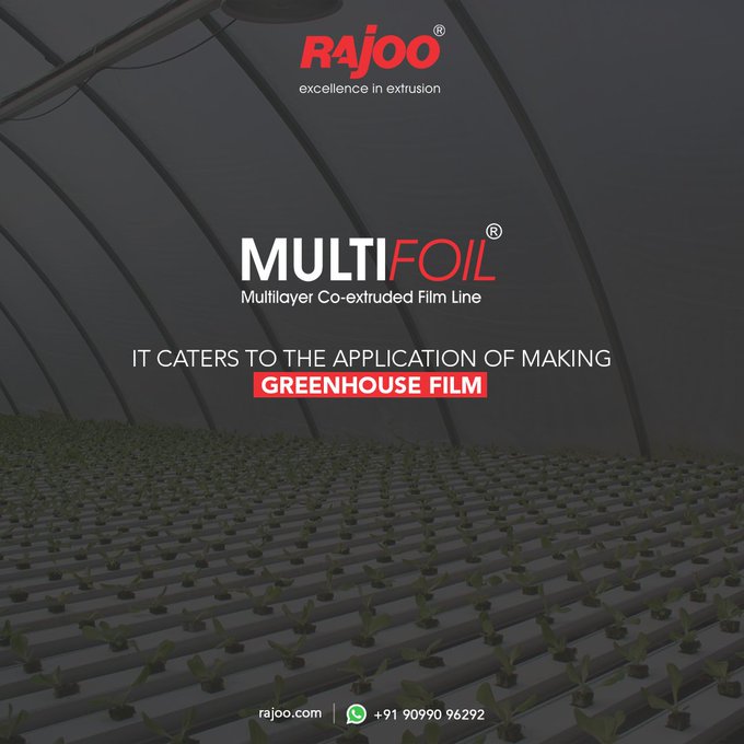 MULTIFOIL the versatile co-extruded film line caters to the application of making greenhouse film.  It provides an ideal environment for plants. Protecting vegetables from the effects of frost, wind and rain. <br /><br />#Multifoil #CoExtrudedFilmLine #GreenHouseFilm #RajooEngineers