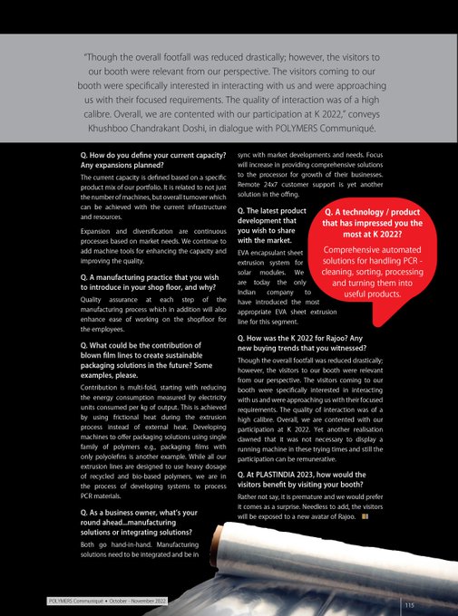 Our most recent and insightful conversation about Rajoo from our managing director, Khushboo Chandrakant Doshi, from K Show 2022.<br /><br />#KShow #KShow2022  #Interaction #InsightfulConversation #RajooEngineers #Rajkot #PlasticMachinery #Machines #PlasticIndustry