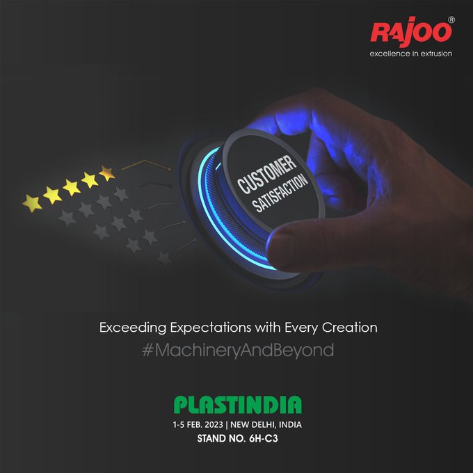 We at rajoo always try to exceed customer expectations in extrusion<br /><br />Date: 1-5 Feb, 2023<br />Visit at: Stand No. 6H-C3<br />Venue: Pragati Maidan,<br />New Delhi, India<br /><br />#PlastIndia #PlasticExhibition #MachineryAndBeyond #RajooEngineers