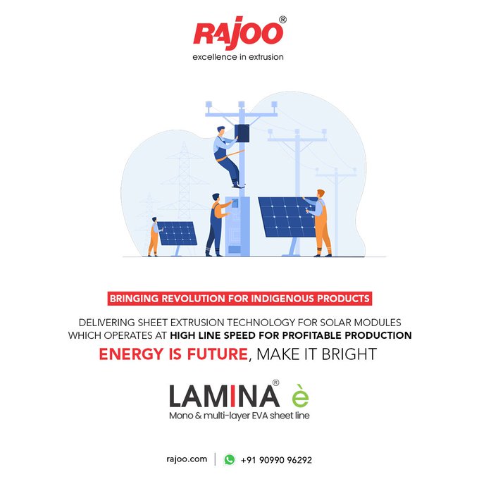 Rajoo is revolutionising the use of indigenous products by providing sheet extrusion technology for solar energy. <br /><br />Visit our website: https://rajoo.com/lamina-e.html<br /><br />#LaminaE' #RajooEngineers #Rajkot #PlasticMachinery #Machines #PlasticIndustry