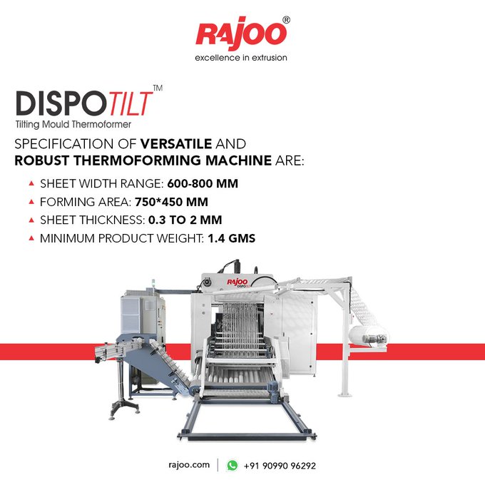 DISPOTILT the flexible thermoformer, its unique characteristics, and the remarkable mechanisation features makes it stand out from others. <br /><br />For more information,<br />Visit our website,<br />https://rajoo.com/dispotilt.html<br /><br />#RajooEngineers #Rajkot #PlasticMachinery #Machines #PlasticIndustry