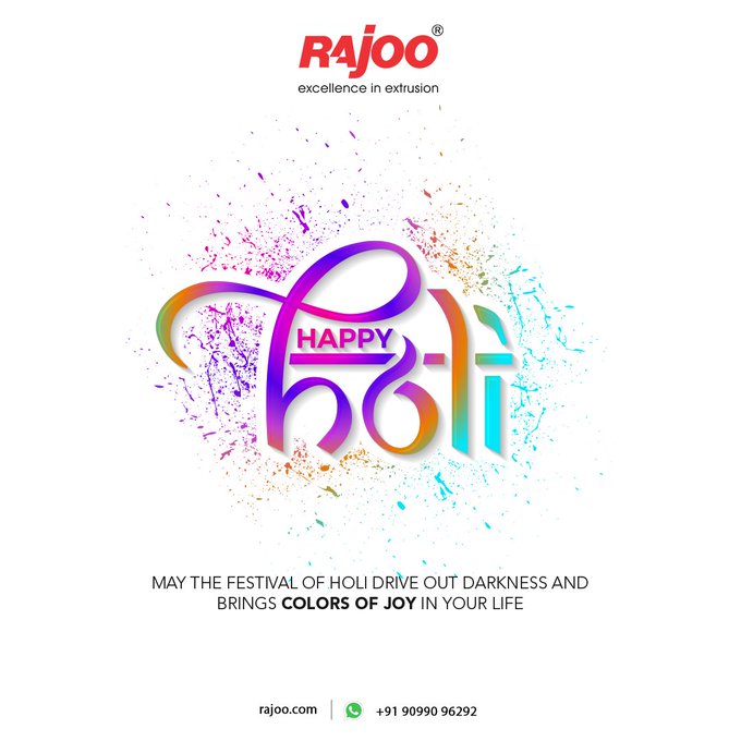 May the festival of Holi drive out Darkness and brings colors of Joy in your life<br /><br />#HappyHoli #HappyDhuleti #Dhuleti2023 #Holi2023 #FestivalOfColours #ColoursOfJoy #JoyfulCelebration #FestivalsofIndia #RajooEngineers #Rajkot #PlasticMachinery #Machines #PlasticIndustry