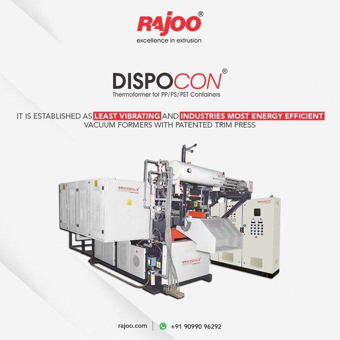 Dispocon thermoformers machines are highly durable, low maintenance, and energy-efficient vacuum formers with minimal vibrations. <br /> <br />https://rajoo.com/dispocon.html<br /><br /> #Dispocon #Thermoformer #OutstandingOutput #RajooEngineers #Rajkot #PlasticMachinery #Machines #PlasticIndustry