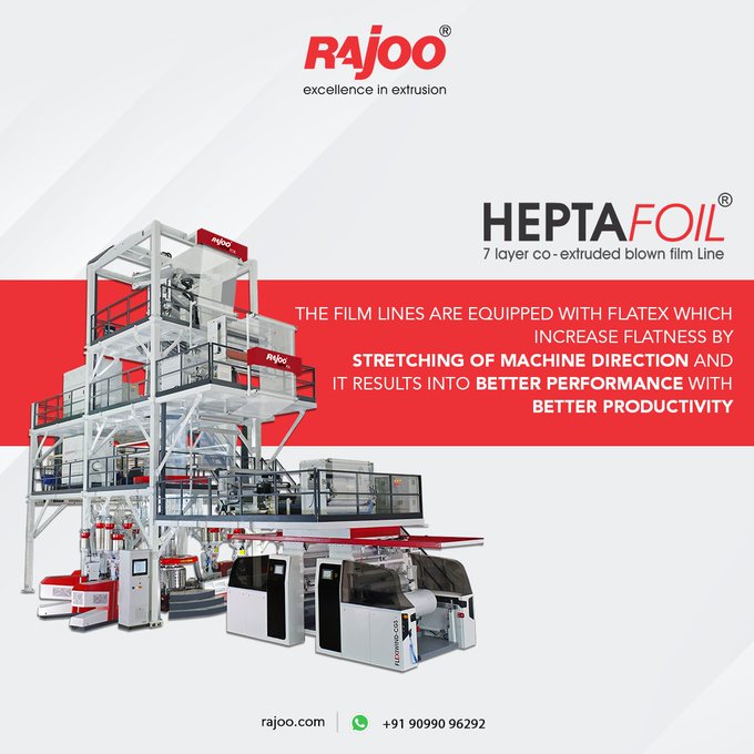 It consists Flatex technology which enhances film flatness through machine direction stretching, leading to improved performance and increased productivity.  <br /><br />https://rajoo.com   <br /><br />#RajooEngineers #HeptaFoil #Productivity #Performance #technology #Rajkot #PlasticIndustry