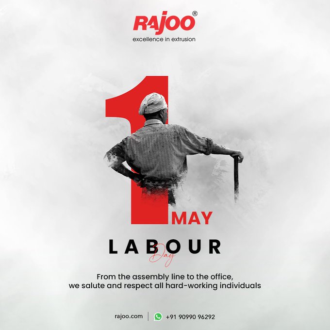 From the assembly line to the office, we salute all hard-working individuals<br /><br />#Worldlabourday #LabourDay2023 #WorkersRights #BetterWorkingConditions #EqualPayForEqualWork #DignityOfLabour #DignityOfAll #Hardwork #Respect #RajooEngineers  #Rajkot #PlasticMachinery #PlasticIndustry