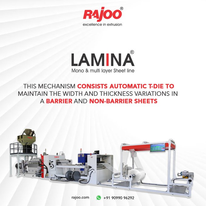 Rajoo's cutting-edge technology incorporates an automatic T-Die system, ensuring precise control over width and thickness variations in both barrier and non-barrier sheets. <br />https://rajoo.com/lamina.html<br /><br />#Lamina #RajooEngineers #PlasticMachinery