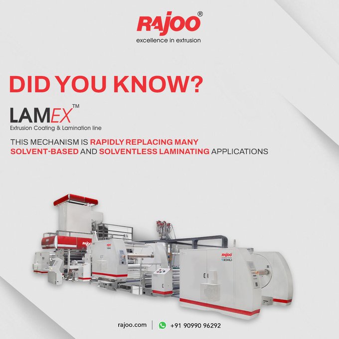 Embrace the future of laminating technology with Lamex. Witness the swift transformation as it replaces solvent-based and solventless laminating applications.<br /><br />#Lamex #ExtrusionCoating #LaminationLine  #LaminatingInnovation #Sustainability #RajooEngineers #PlasticMachinery