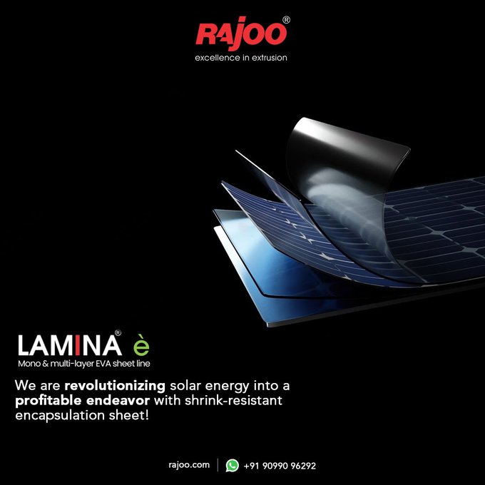 To revolutionize extrusion technology and EVA Solar Module Production, Rajoo has introduced Lamina-E. Experience indigenous and cost-effective sheet extrusion with improved efficiency and sustainability. <br /><br />https://rajoo.com/lamina-e.html<br /><br />#RevolutionaryExtrusion #LaminaE #RajooEngineers