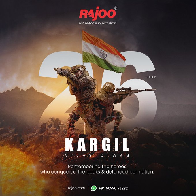 In the midst of breathtaking heights and unwavering courage, we pay tribute to the valiant heroes who fearlessly defended our motherland. Let their bravery continue to inspire generations.<br /><br />#KargilVijayDivas #IndiaSalutes #RajooEngineers #Rajkot #PlasticMachinery #PlasticIndustry