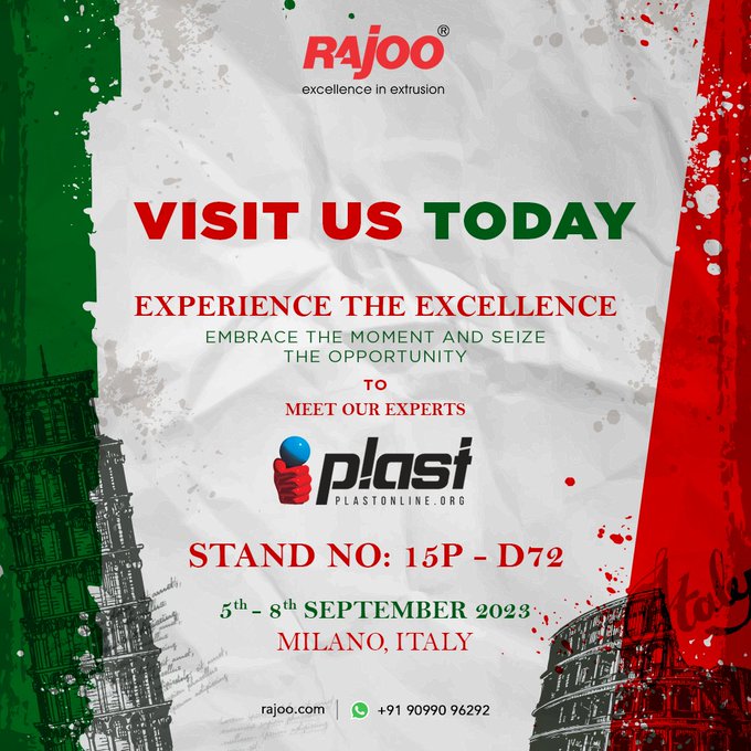 We cordially invite you to visit our booth, where you can engage with our seasoned professionals and delve into the cutting-edge technological innovations shaping our world. Join us in embracing the future of technology!<br /><br />#MilanTechExpo #PLAST2023 #RajooEngineers #PlasticIndustry