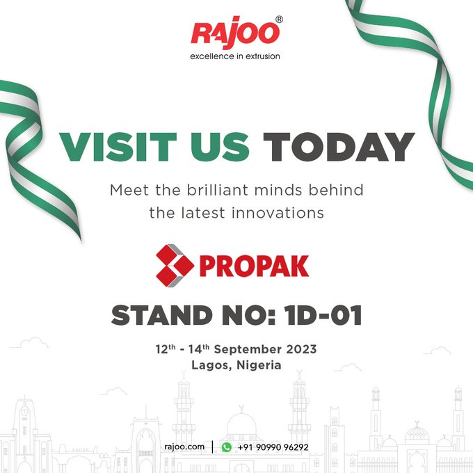 We cordially invite you to visit our stand and experience the forefront of technological innovation. Connect with our seasoned experts and be part of the transformation that is shaping our world.<br />Join us.<br /><br />#PropakWestAfrica2023 #RajooEngineers #PlasticMachinery #PlasticIndustry