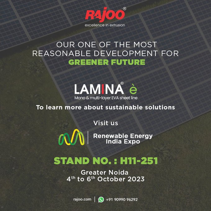 Embrace a Greener Future with Lamina E!<br />Discover our revolutionary Solar encapsulation sheet producing machine that's changing the game for renewable energy.<br />Visit us.<br /><br />#GreenTech #SolarPower #Sustainability #Innovation #GreenerFuture #LaminaE #RajooEngineers