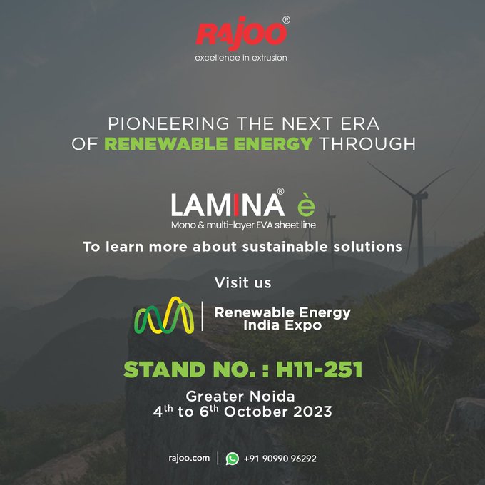 Embark on a journey towards a sustainable future with Lamina E! Join us at the Renewable Energy Expo to discover how we're pioneering the next era of renewable energy. Explore innovation, efficiency, and a greener world.<br /><br />#GreenTech #SolarPower #RajooEngineers #PlasticMachinery