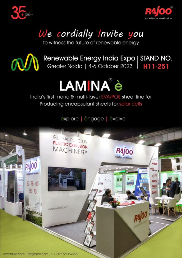 Step into the world of tomorrow's energy solutions at the Renewable Energy Expo! Be captivated by Lamina E and a host of cutting-edge innovations presented by our industry experts. Don't miss this chance.<br /><br />#REI2023 #SolarEnergy #RenewableEnergyIndia #RajooEngineers