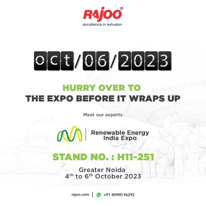 It's the final day of the Renewable Energy Expo, and you won't want to miss it! Hurry over and join us as we explore the future of sustainable power. Our experts are ready to share their insights with you.<br /><br />#RenewableEnergyExpo #LastChance #REI2023 #SolarEnergy  #RajooEngineers