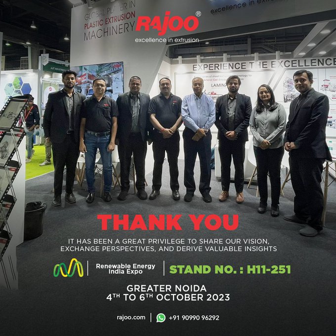 We extend our heartfelt thanks to all who joined us at the Renewable Energy Expo. Your presence transformed this event into a remarkable journey of innovation and knowledge-sharing.<br /><br />#RenewableEnergyExpo #RenewableEnergyExpo #LastChance #REI2023 #RajooEngineers #PlasticMachinery