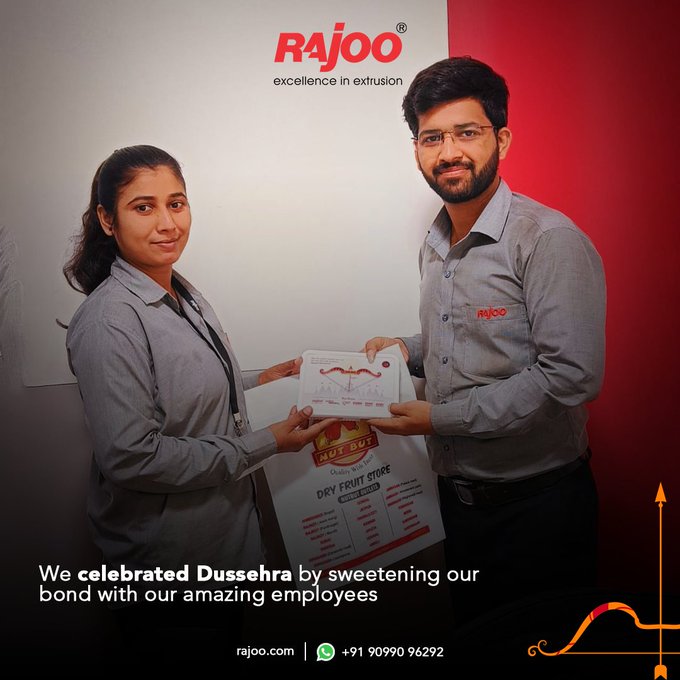 As we celebrated this joyous occasion, we added sweetness to our bond with our incredible employees, gifting them a memorable, sweet experience. Our team is the true strength behind our success.<br /><br />#DussehraCelebrations #EmployeeAppreciation  #RajooEngineers #PlasticMachinery