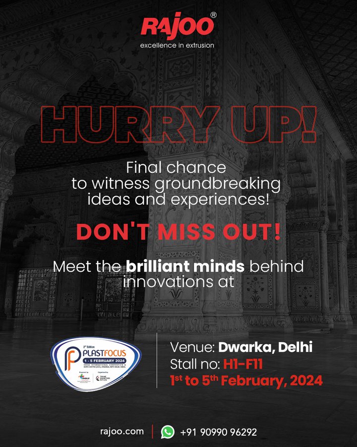 Time is ticking, and the excitement is escalating as we approach the final hours of PLATFOCUS 2024! Don't miss your chance to explore cutting-edge innovations, connect with industry leaders.<br />The countdown is on.<br /><br />#Plastfocus2024 #RajooEngineers #ExperienceTheExcellence