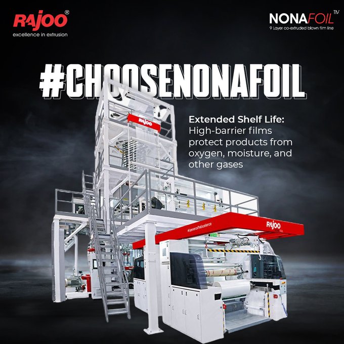 Our innovative oxygen reduction solutions extend the shelf life of your products, ensuring lasting freshness, superior quality, and reduced spoilage. With #Nonafoil, redefine packaging excellence for a sustainable and efficient future!<br /><br />#RajooEngineers #ExtrusionTechnology